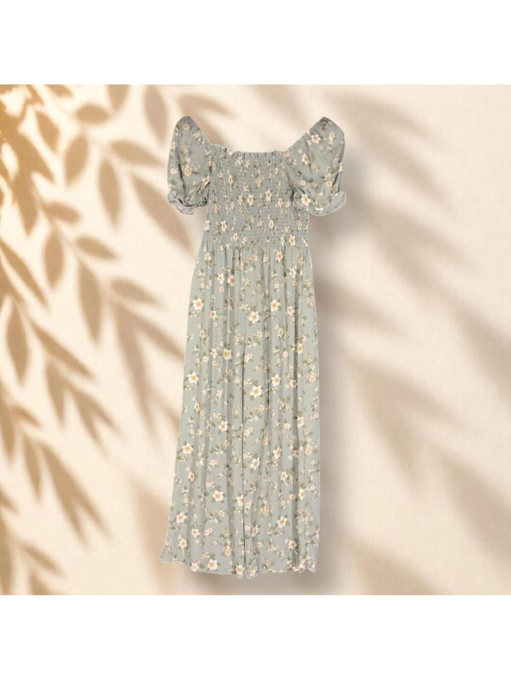 Inspired Hearts Dress Women M Medium Gray Floral Maxi Long Stretch Short Sleeve - Picture 2 of 6